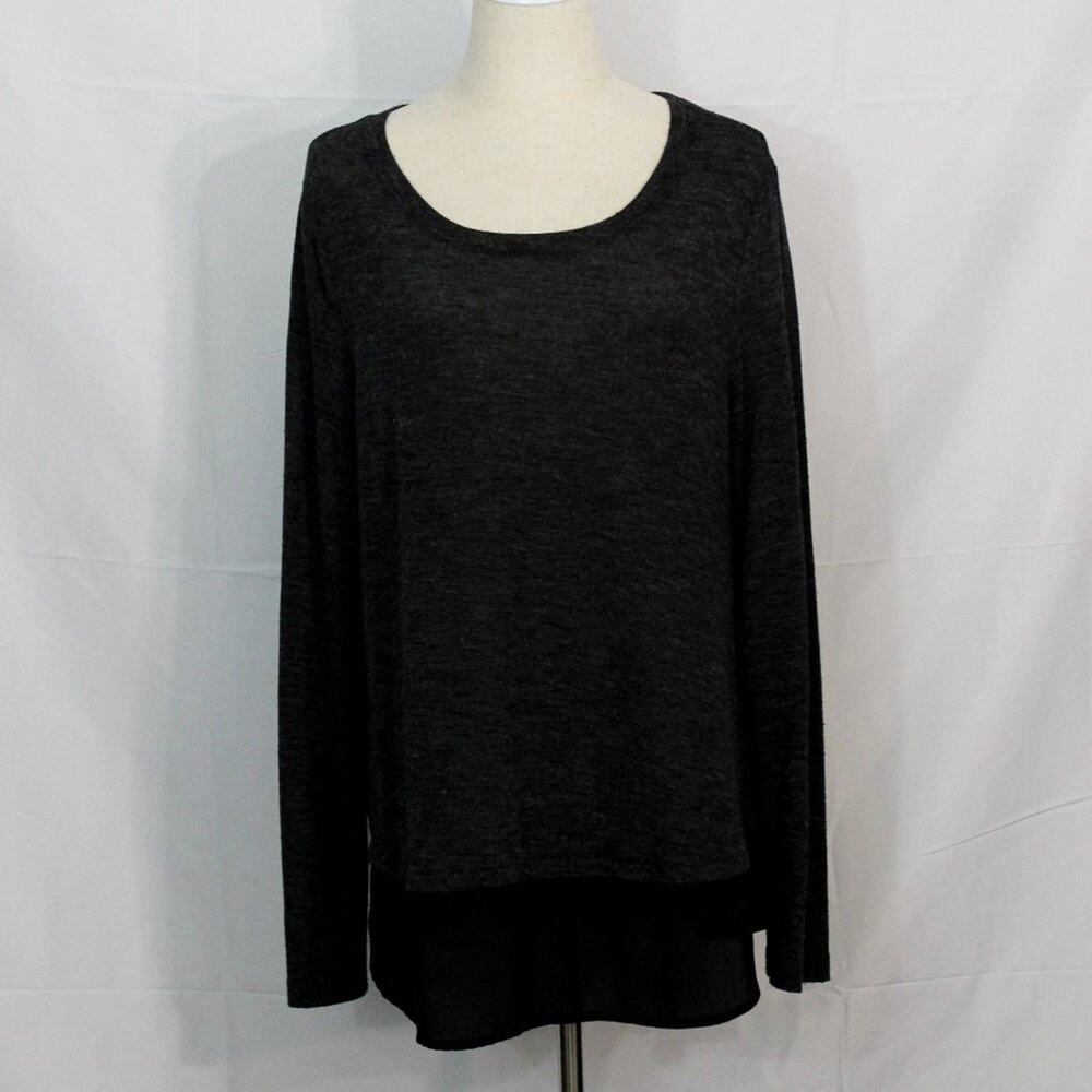 OLD NAVY Gray Long Sleeve Top Black Sheer Hem Size L